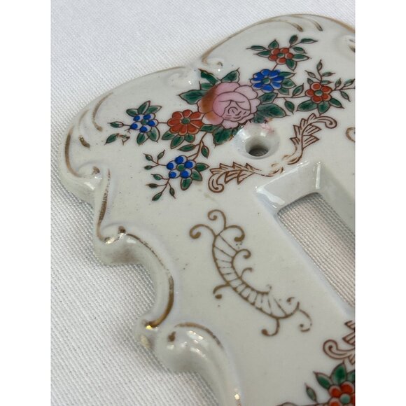 Vintage Porcelain Floral Double Light Switch Plate Cover Gold Accents S7310 - Picture 4 of 9